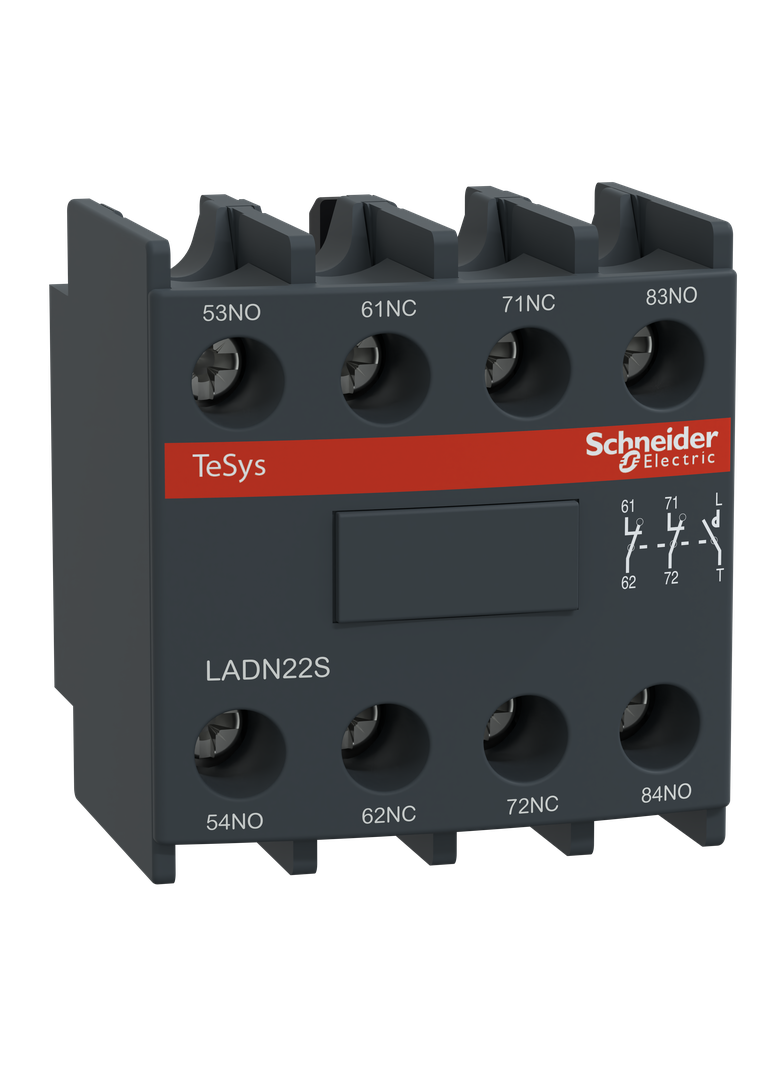 Blok styków pomocniczych wyprzedzających LC1 2NO 2NC zaciski skrzynkowe, czerwone do obwodów bezpiec