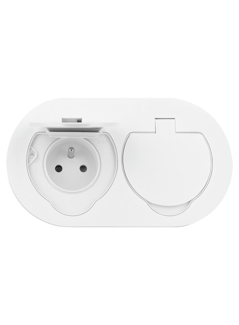Hermetyczne gniazdo elektryczne podwójne, owalne, IP55, 2x2P+Z(French), białe