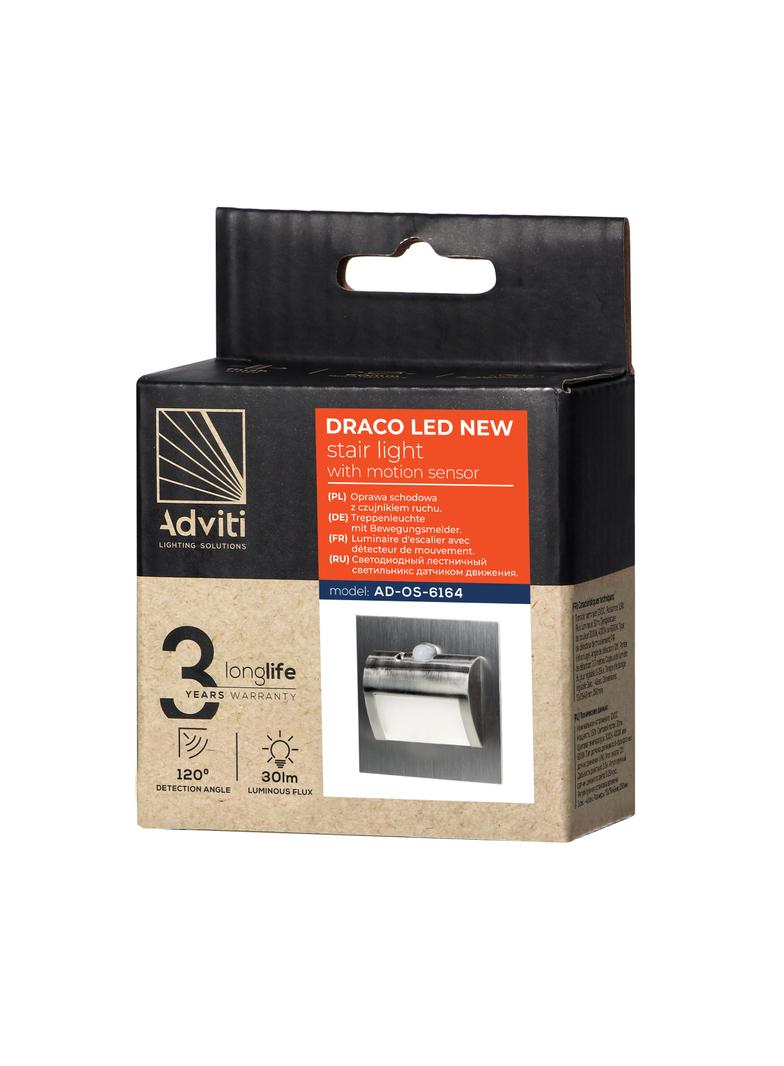 DRACO LED NEW 1,5W oprawa schodowa podtynkowa 12VDC 30lm 6000K satyna czujnik ruchu i zmierzch AD-OS