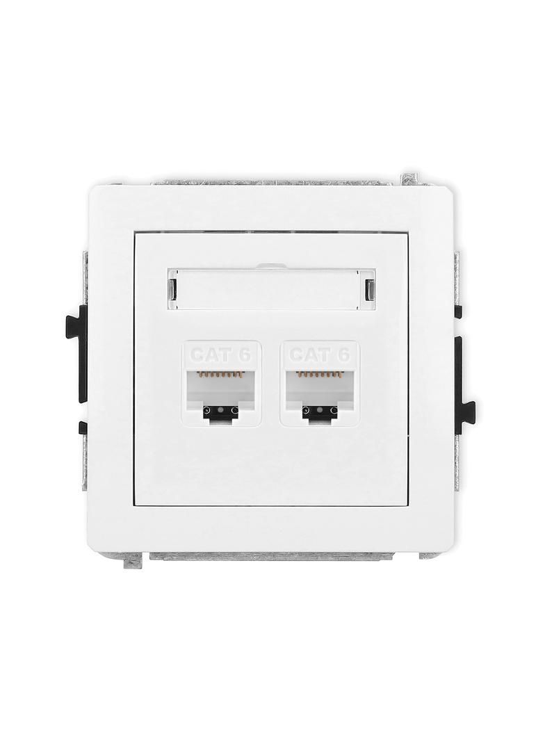 DECO Mechanizm gniazda komputerowego podwójnego 2xRJ45, kat. 6, 8-stykowy biały mat