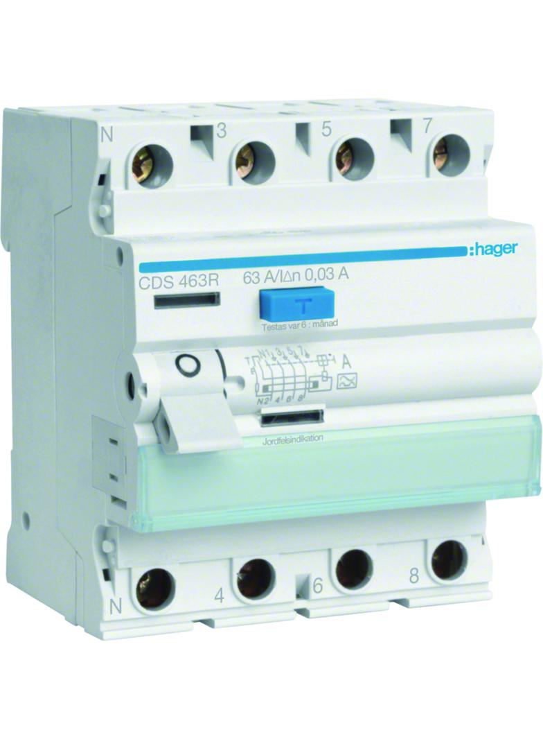 RCCB Wyłącznik różnicowoprądowy 3P+N 63A/30mA Typ A QuickConnect lewy N