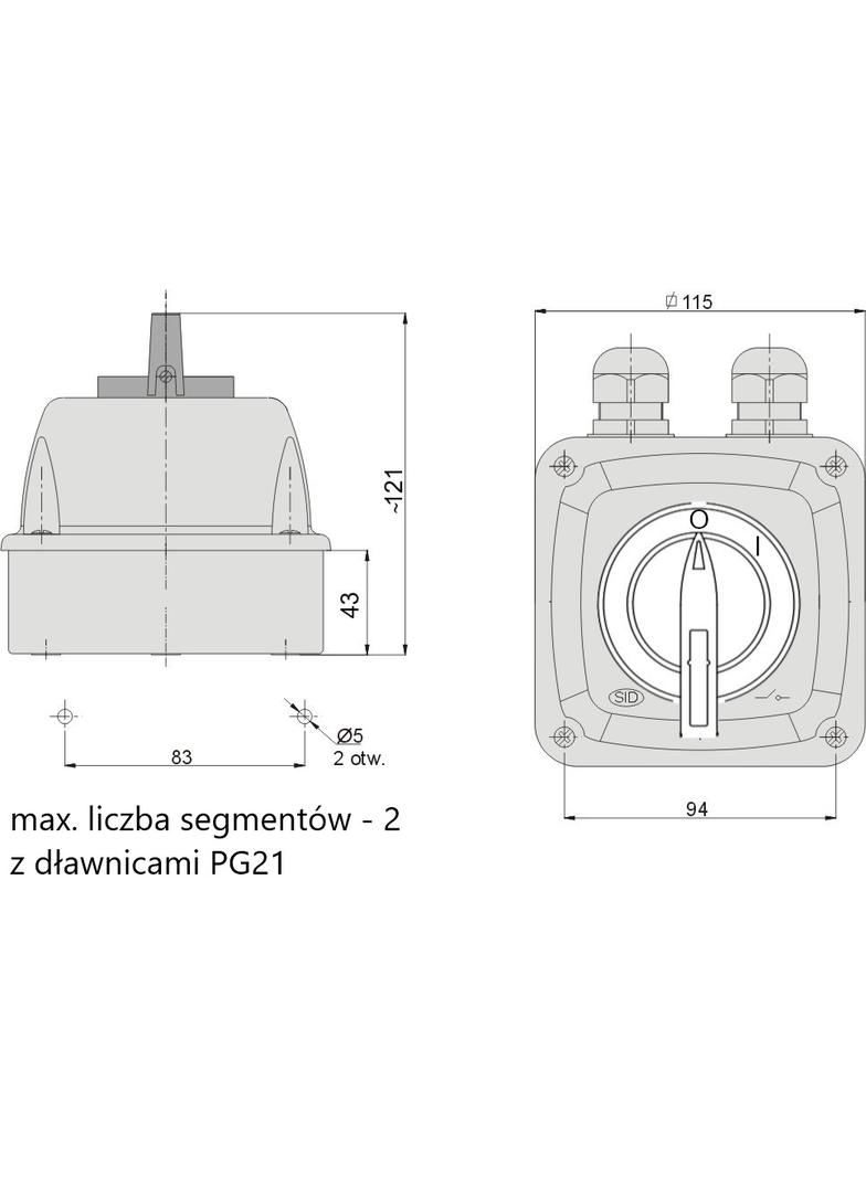 Łącznik krzywkowy 0-I 3P 63A w obudowie na kłódkę IP65 ŁUK 63-13/5  916324 ELEKTROMET