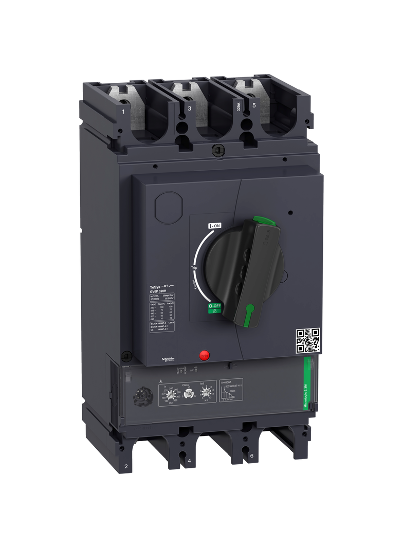 Wyłącznik silnikowy magnetotermiczny TeSys GV6, 3 polowe, 320A, Icu=70kA, dźwignia