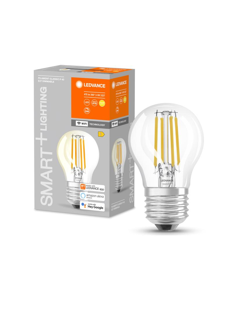 Żarówka LED E27 P40 4W = 40W 2700K Ciepła 470lm 300° Filament SMART+ WIFI Ściemnialna 4058075609792 LEDVANCE