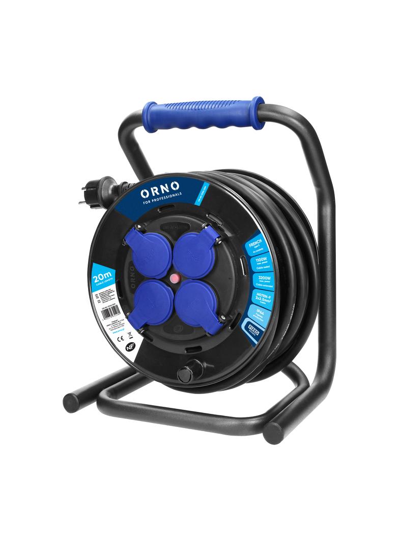 Przedłużacz bębnowy profesjonalny IP44, 4 gniazda 2P+Z, kabel gumowy olejoodporny, H07RN-F 3x2,5mm2,