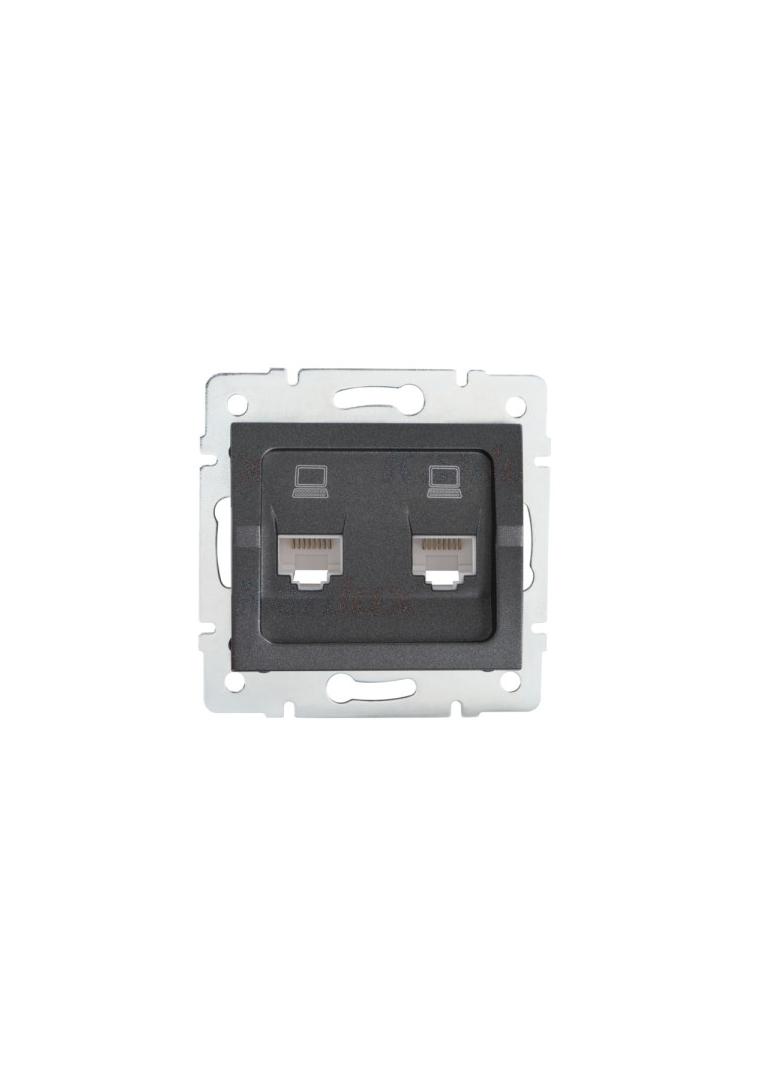 LOGI Gniazdo komputerowe podwójne niezależne (2x RJ45Cat 5e Jack) Grafit 021410041 25287 KANLUX