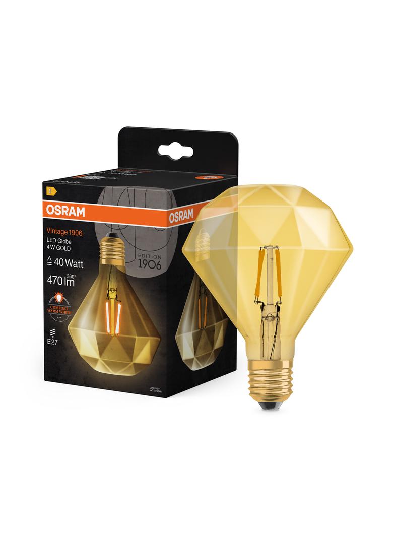 Lampa LED Vintage 1906 CL DIAMOND Filament szkło przezroczyste GOLD 40 non-dim 4,5W 825 E27