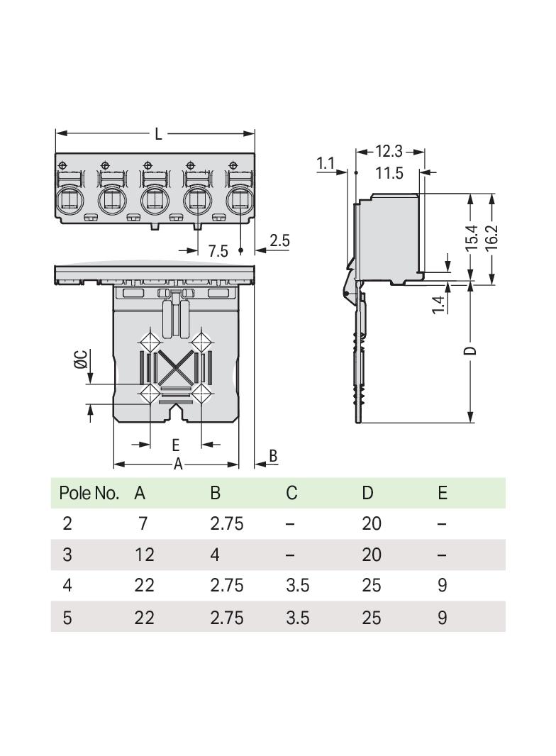Gniazdo picoMAX raster 7,5mm 2‑biegunowe z płytką uchwytową i suwakiem 2092‑3102/002‑000 /100szt./ WAGO