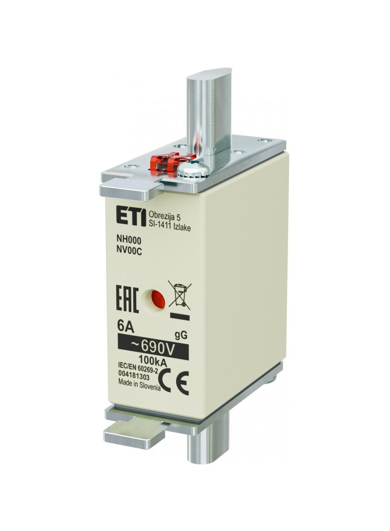 Wkładka topikowa NH zwłoczna KOMBI NH000 WT-00C gG 6A 690V 004181303 ETI