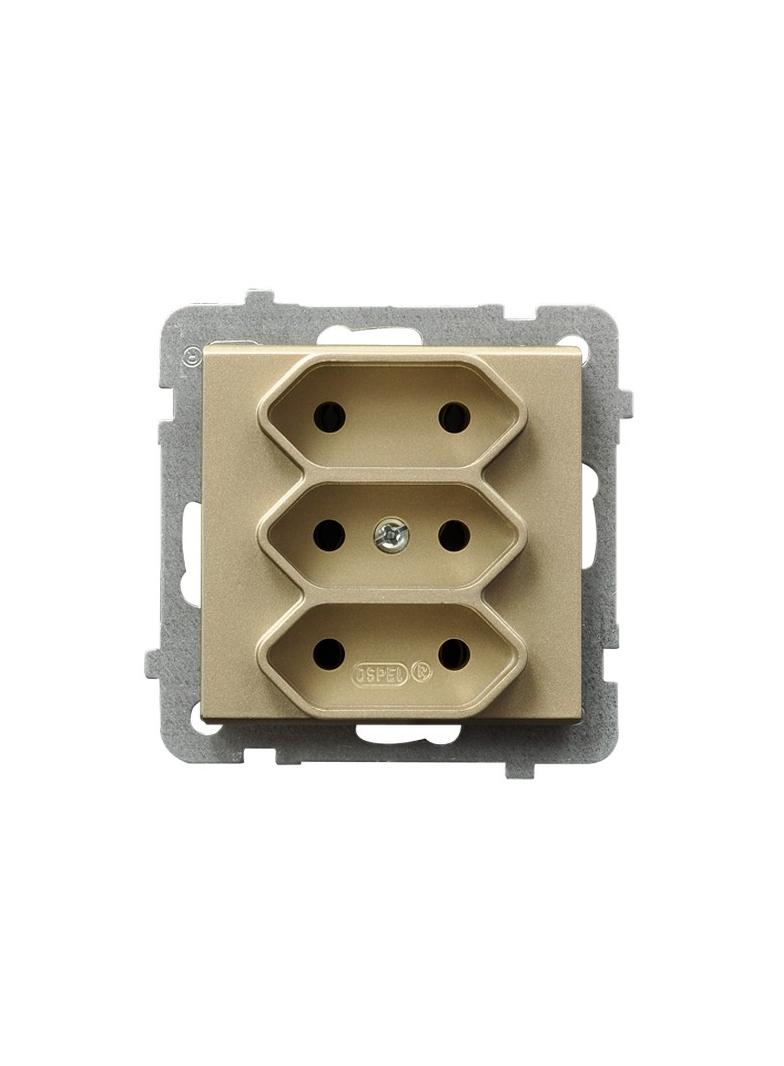 SONATA Gniazdo potrójne EURO - kolor szampański złoty