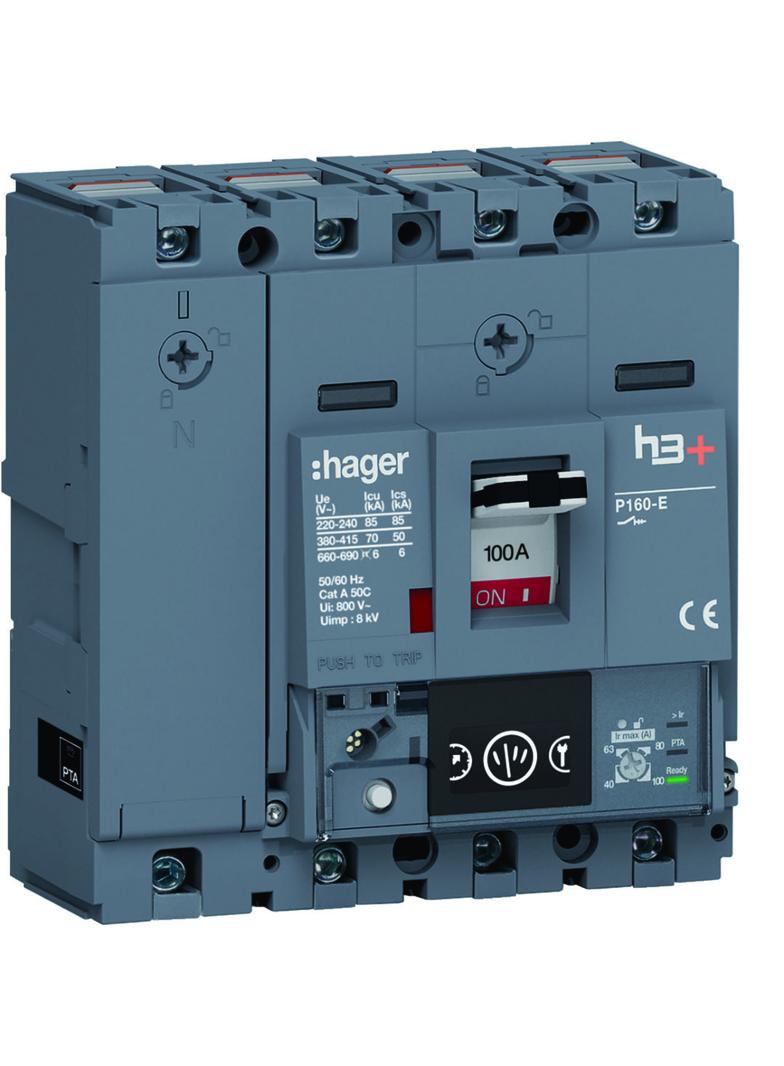 MCCB Wyłącznik mocy h3+ P160 4P 100A 70kA Energy HES101NC HAGER