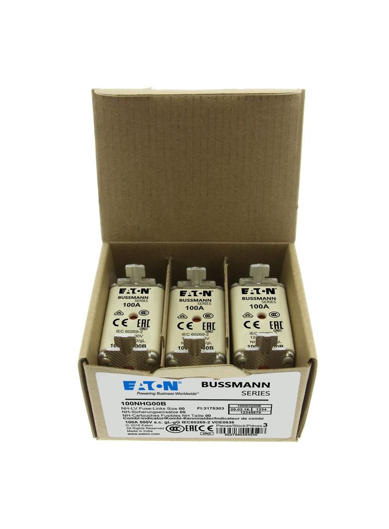 FUSE NH NH00 gG 100A 500V D.I. Wkładka NH00 100A 500V GL/GG podwójny wskaźnik 100NHG00B EATON