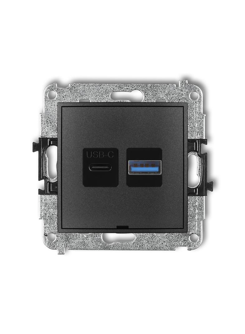 MINI Ładowarka USB podwójna USB C + USB A, 20W max., bez pola opisowego grafitowy 11MCUSBBO-8 KARLIK