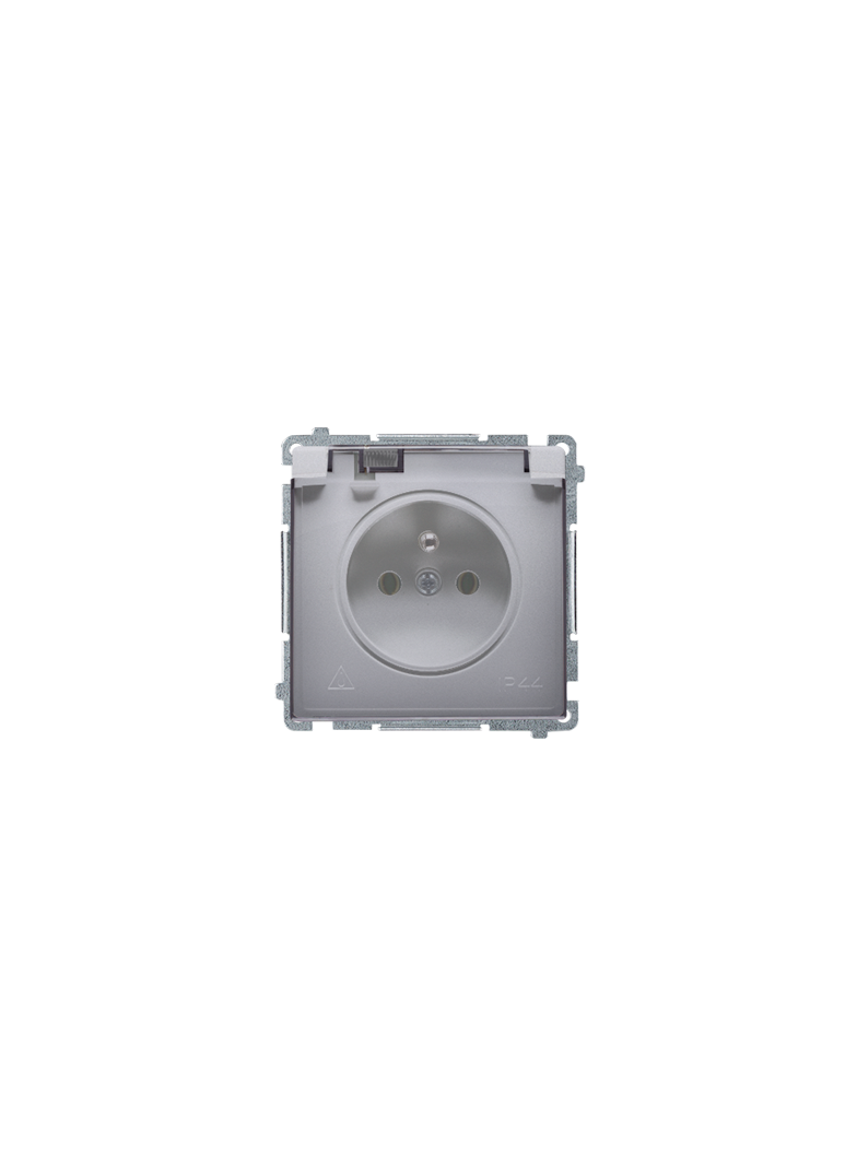 Simon Basic Gniazdo wtyczkowe z uziemieniem z przesł. torów prądowych bryzgoszczelne IP44 16A 250V zaciski śrubowe klapka transp. stal inox BMGZ1BZ.01/21A BMGZ1Bz.01/21a KONTAKT