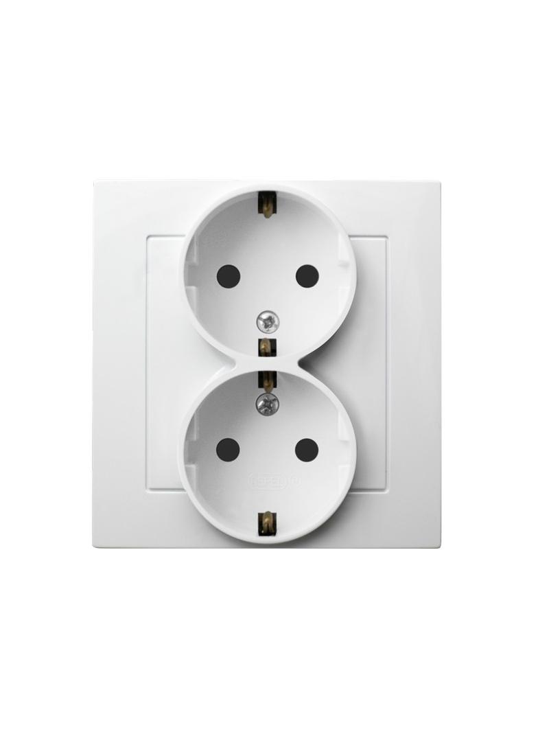 AS Gniazdo podwójne z uziemieniem schuko kompletne z ramką - kolor biały