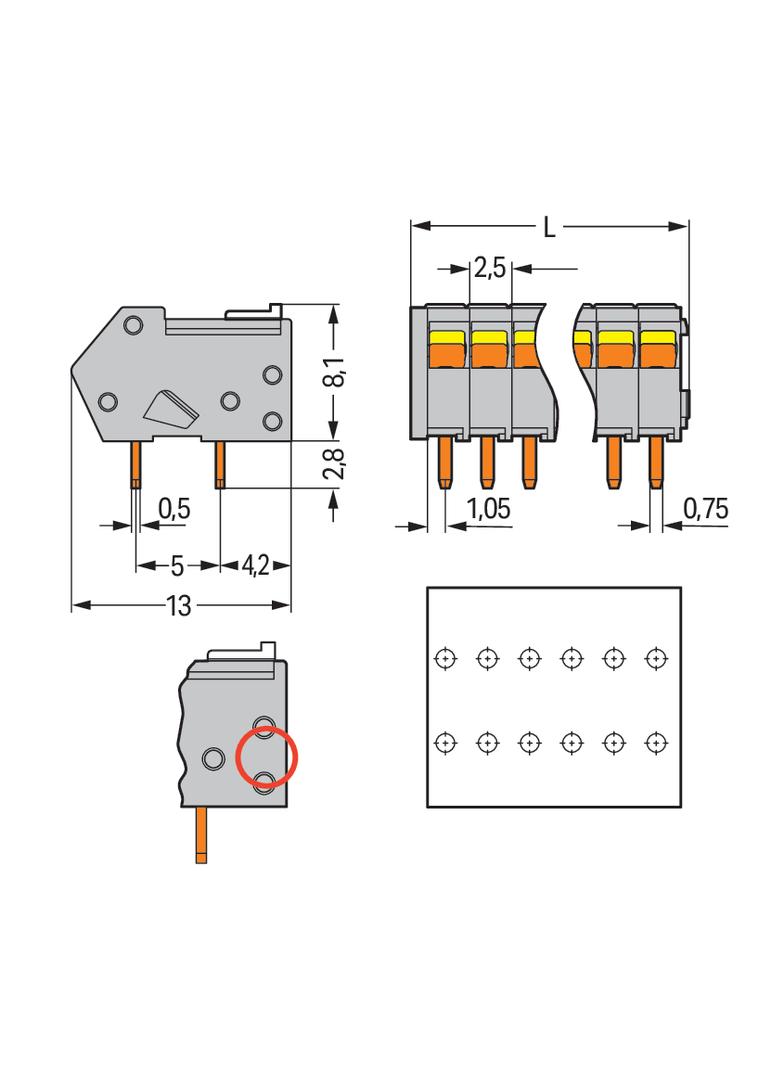 listwa zaciskowa do pł. drukowanych 12-bieg. szara raster 2,5 mm
