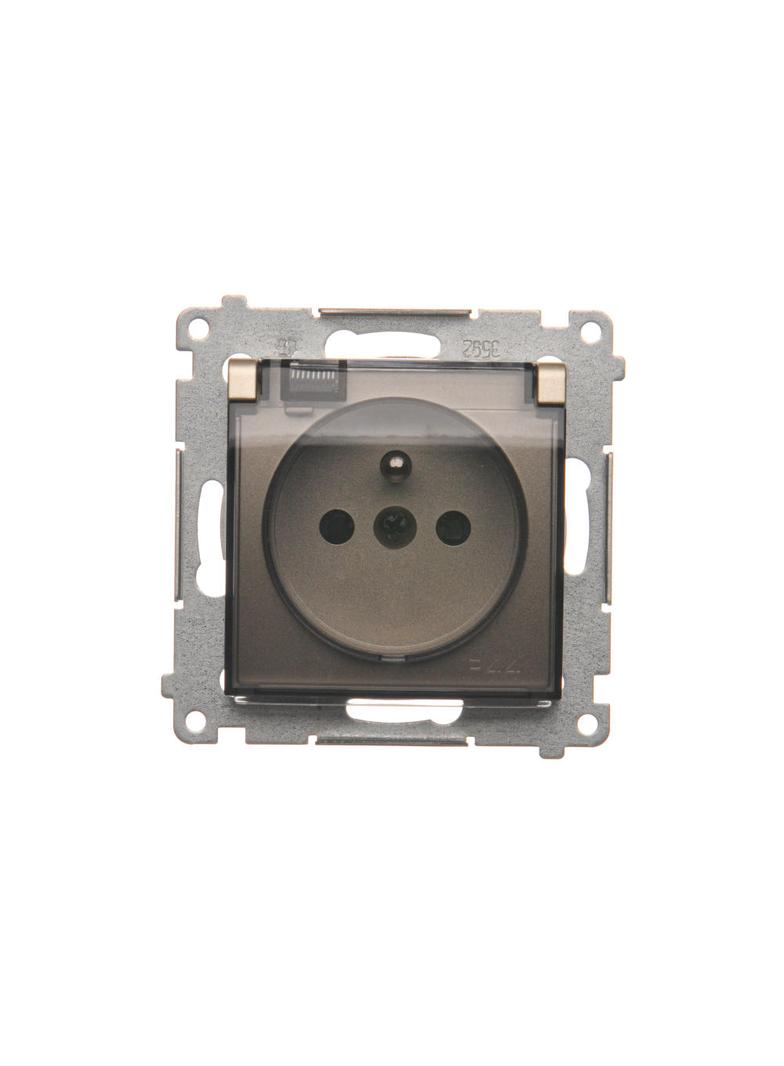 Simon 54 Gniazdo IP44 bez uszczelki16A z. śrub. klapka transp. złoty mat *Wymagana uszczelka ramki