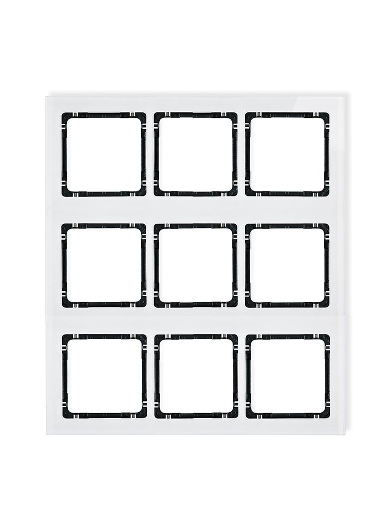 DECO Ramka modułowa 9 krotna (3 poziom, 3 pion) - efekt szkła (ramka biała; spód czarny)