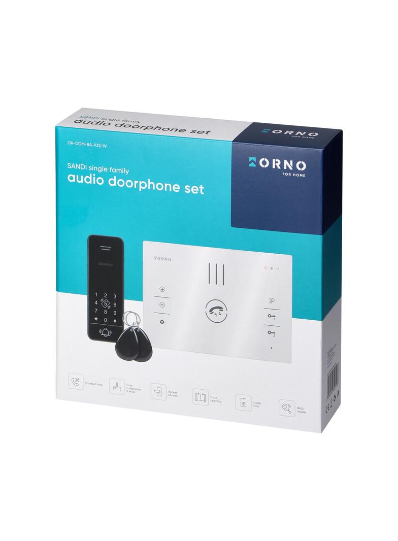 SANDI, zestaw domofonowy jednorodzinny, bezsłuchawkowy 2-żyłowy, z szyfratorem i czytnikiem breloków