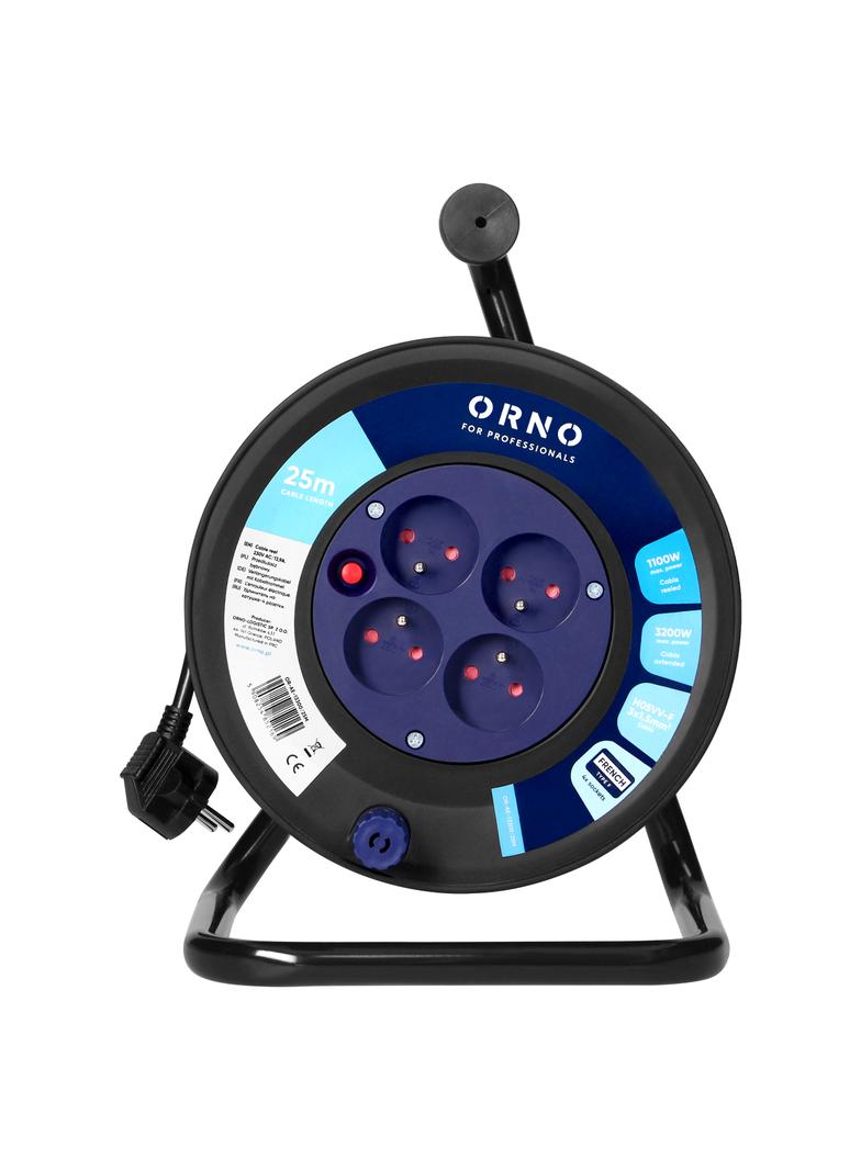 Przedłużacz bębnowy, 4 gniazda 2P+Z, kabel PVC H05VV-F 3x1,5mm2, długość 25m, termik, przesłony toró