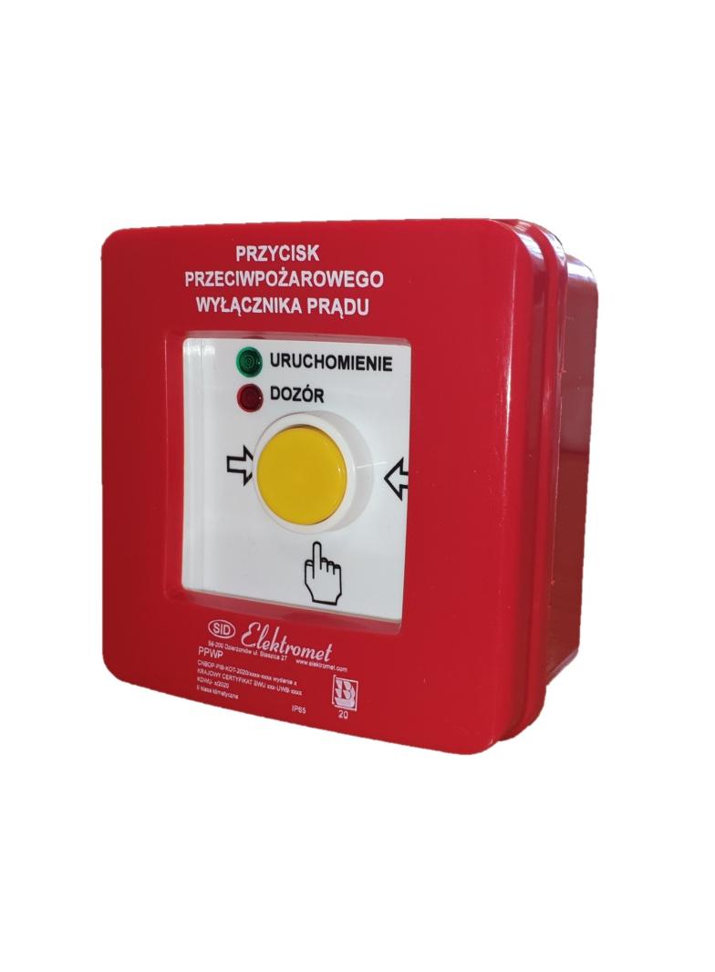 Przycisk przeciwpożarowego wyłącznika prądu PPWP-1 B/4 2 tory prądowe 12A NC-NO, natynkowy, przycisk