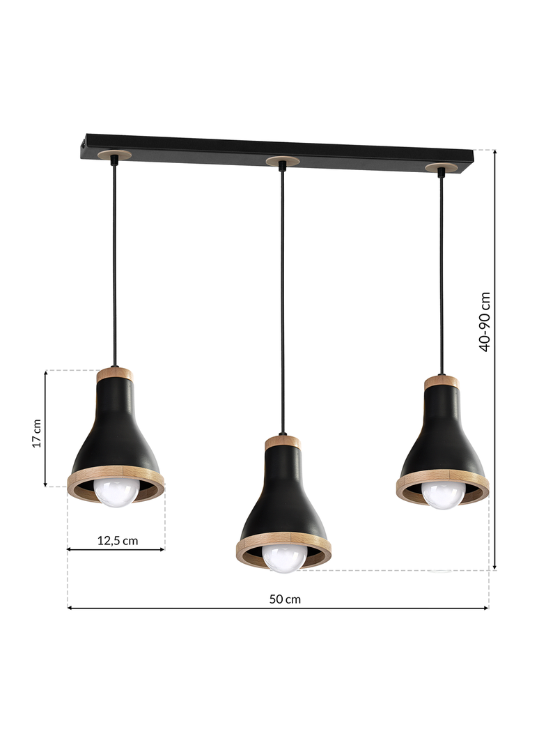MILAGRO Lampa wisząca HOLLY BLACK / WOOD 3xE27 60W