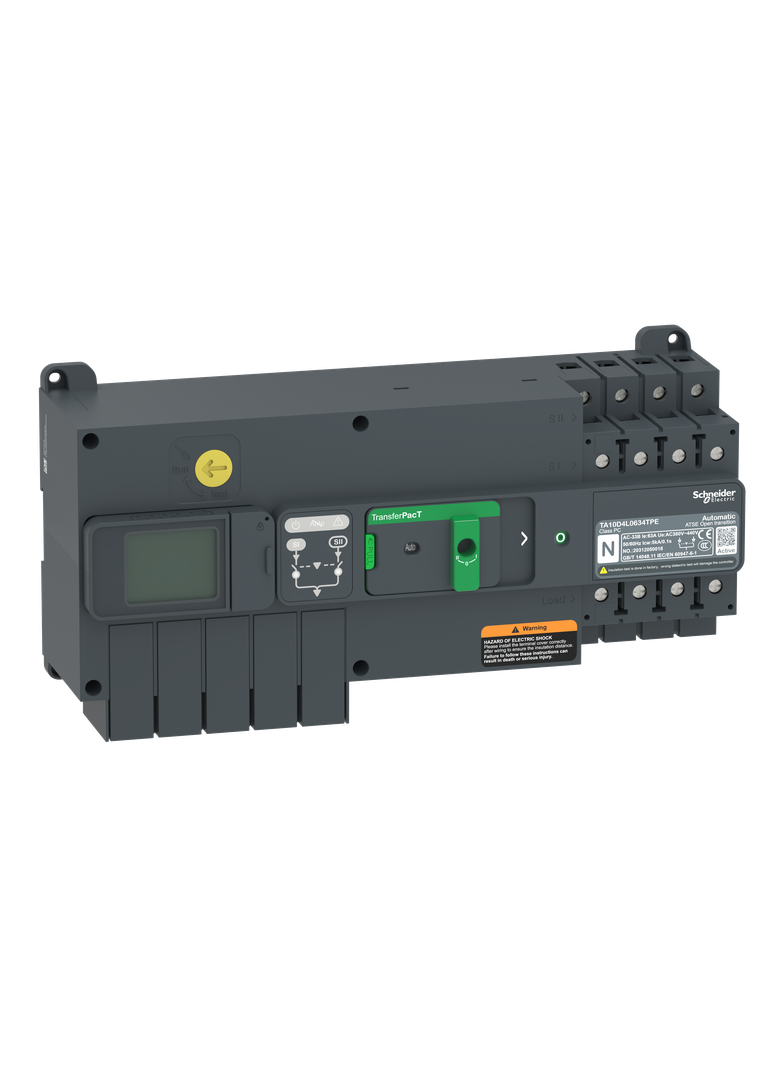 TransferPacT, przełączanie zasilania, opcja komunikacji, 50A, 400V, 4P, LCD, rozmiar 100A
