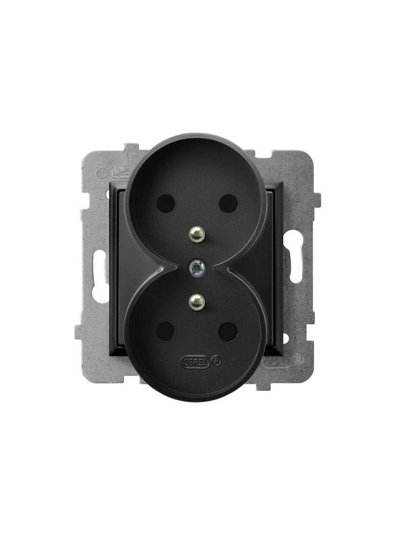 ARIA Gniazdo podwójne z uziemieniem moduł bez ramki - kolor czarny metalik GP-2URAZ/m/33