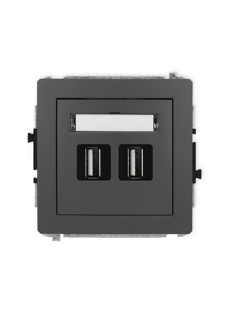DECO Mechanizm gniazda podwójnego 2xUSB A-A 2.0 grafitowy mat