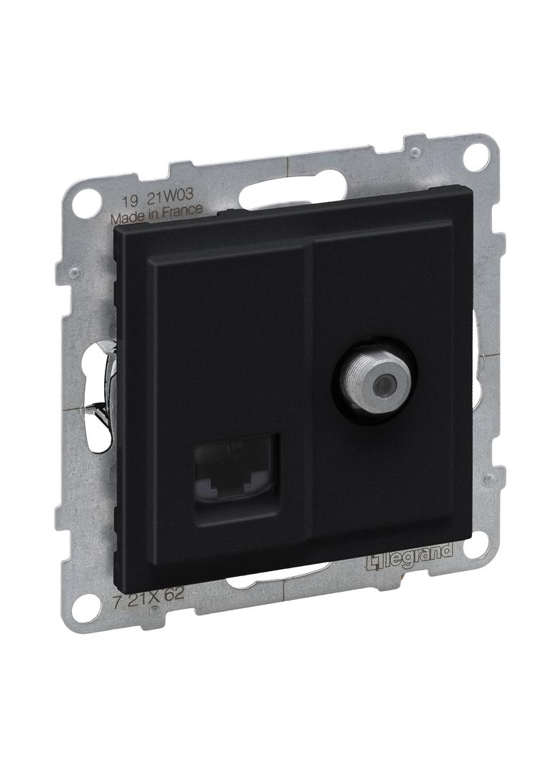 SUNO - Gniazdo TV typ  F  1.5 dB + RJ45 KAT 6 UTP, Czarny, Legrand