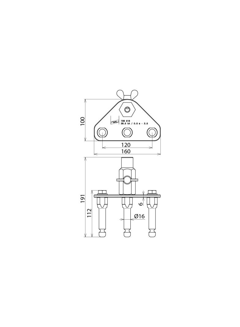 Płyta przyłączenia uziemienia z gniazdem, 3 punktami mocowania z tuleją fi 16 mm