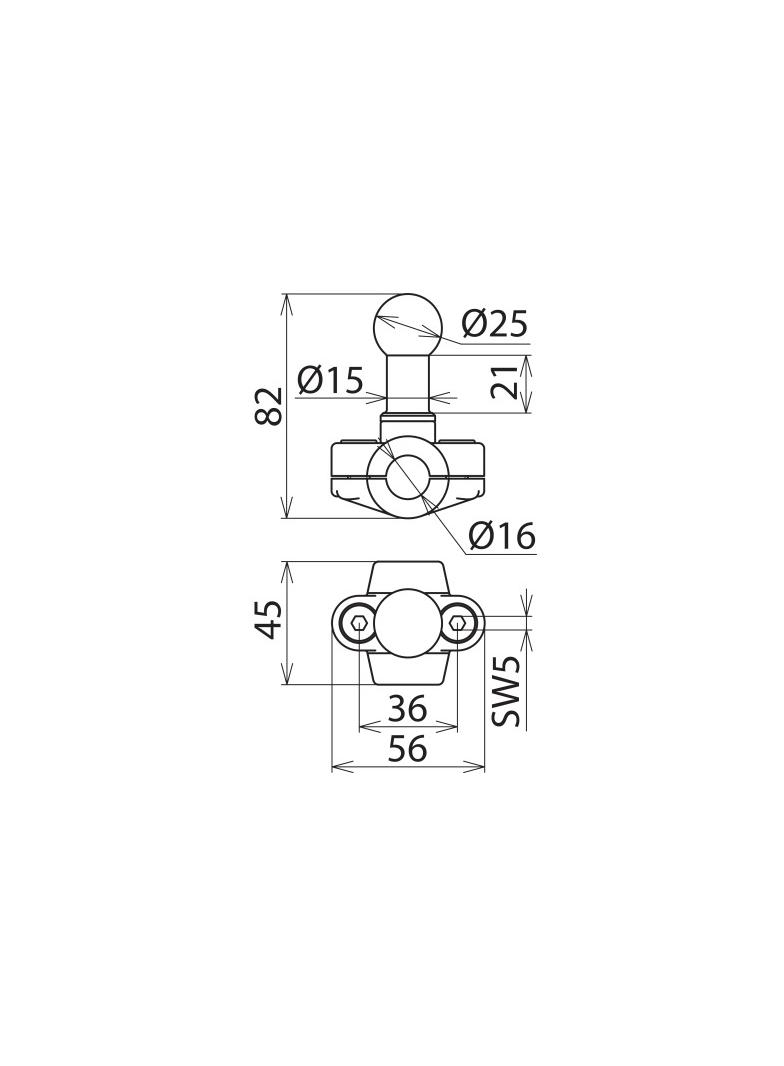Punkt mocowania kulowy 25 mm, obejma na fi 16 mm