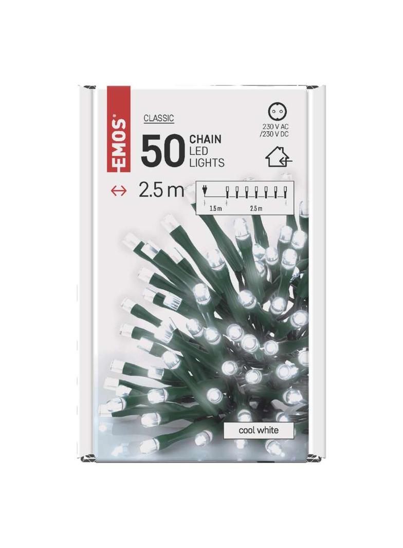 Lampki choinkowe Classic 50 LED 2,5m zimna biel zielony przewód IP20 D4GC01 EMOS