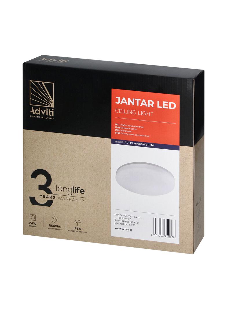 JANTAR plafon LED 24W, 2565 lm, 4000K, klosz PC, IP54