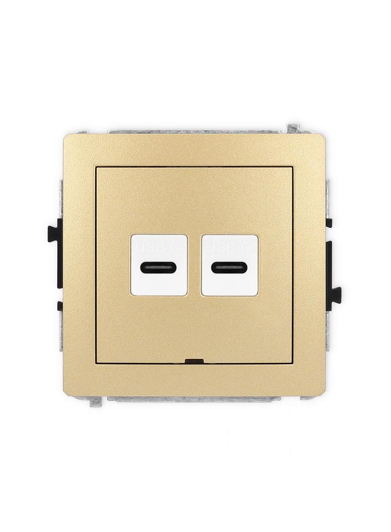 DECO Mechanizm gniazda podwójnego 2xUSB C-C, bez pola opisowego złoty