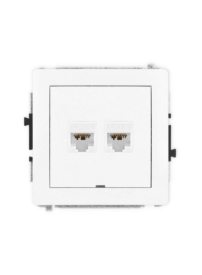 DECO Mechanizm gniazda komputerowego podwójnego 2xRJ45, kat. 6A, 8-stykowy, bez pola opisowego biały