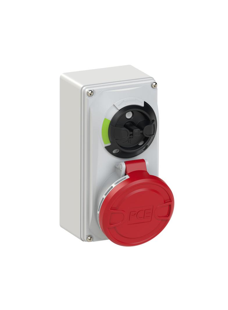 GNIAZDO Z WYŁĄCZNIKIEM 0-1 MAŁE BLOKADA MECHANICZNA 32A 400V 3P+Z+N IP44 6125-6 46198 PCE
