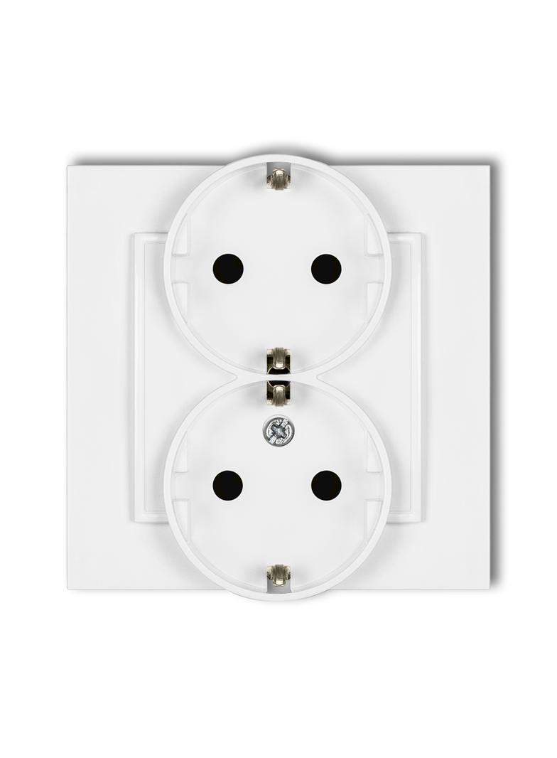 MINI Gniazdo podwójne z uziemieniem SCHUKO 2x(2P+Z) (przesłony torów prądowych) biały MGP-2sp KARLIK