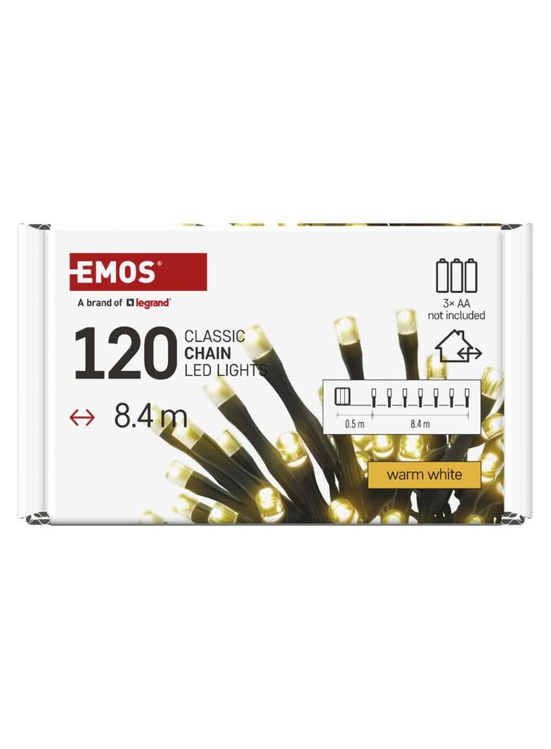 Lampki choinkowe 120 LED 8,4m 3xAA ciepła biel IP44 timer D4FW03 EMOS