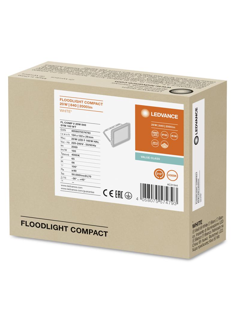 Naświetlacz LED FLOOD COMPACT V 20W 840 SYM 100 WT 4058075574793 LEDVANCE