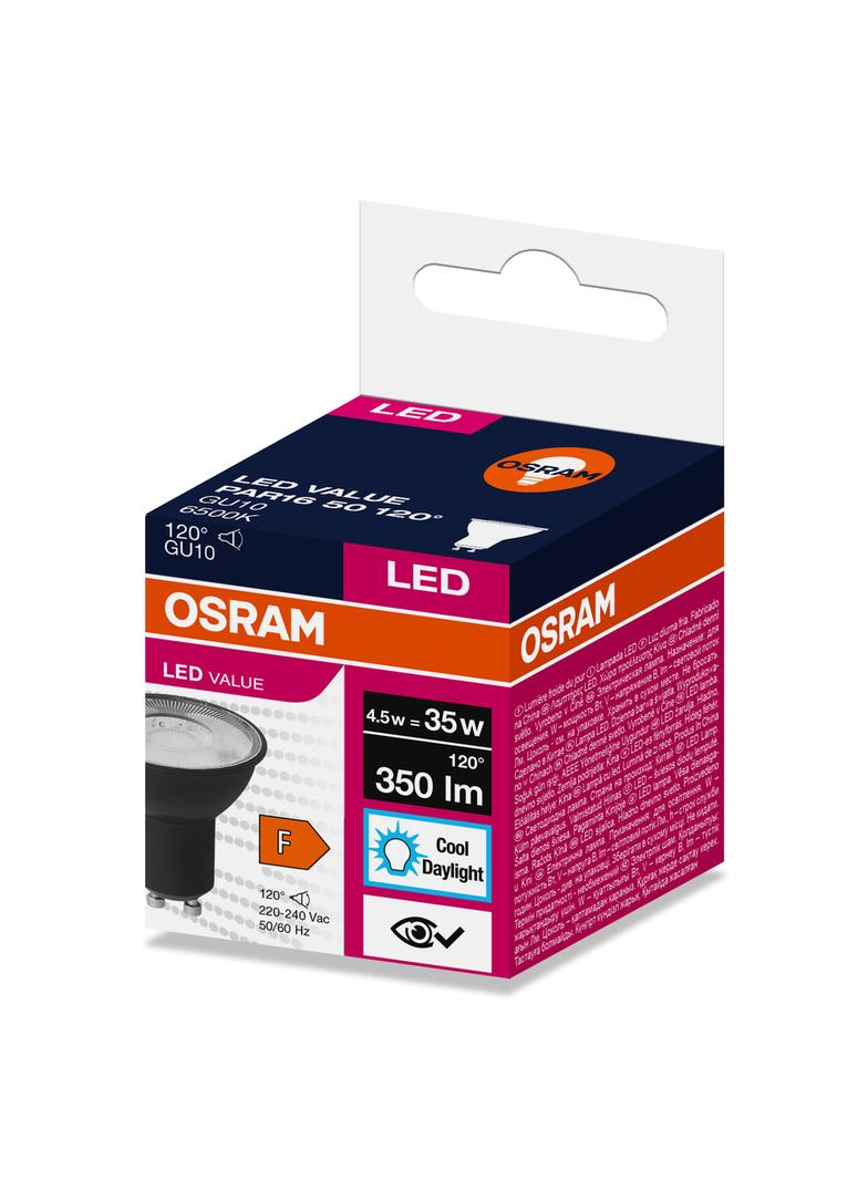 Lampa LED VALUE PAR16 50 120 4,5W/865 230V GU10 BK