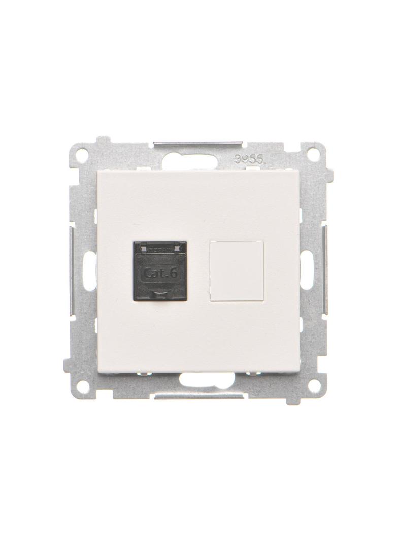 Simon 55 Gniazdo komputerowe pojedyncze RJ45 kategoria 6 z przesłoną przeciwkurzową Biały mat