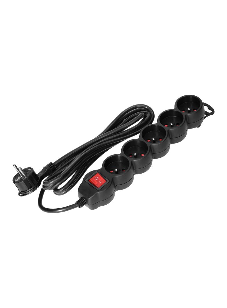 Przedłużacz 5-krotny z wyłącznikiem 3m H05VV-F 3x1,5mm2 Imax=16A płaska wtyczka czarny