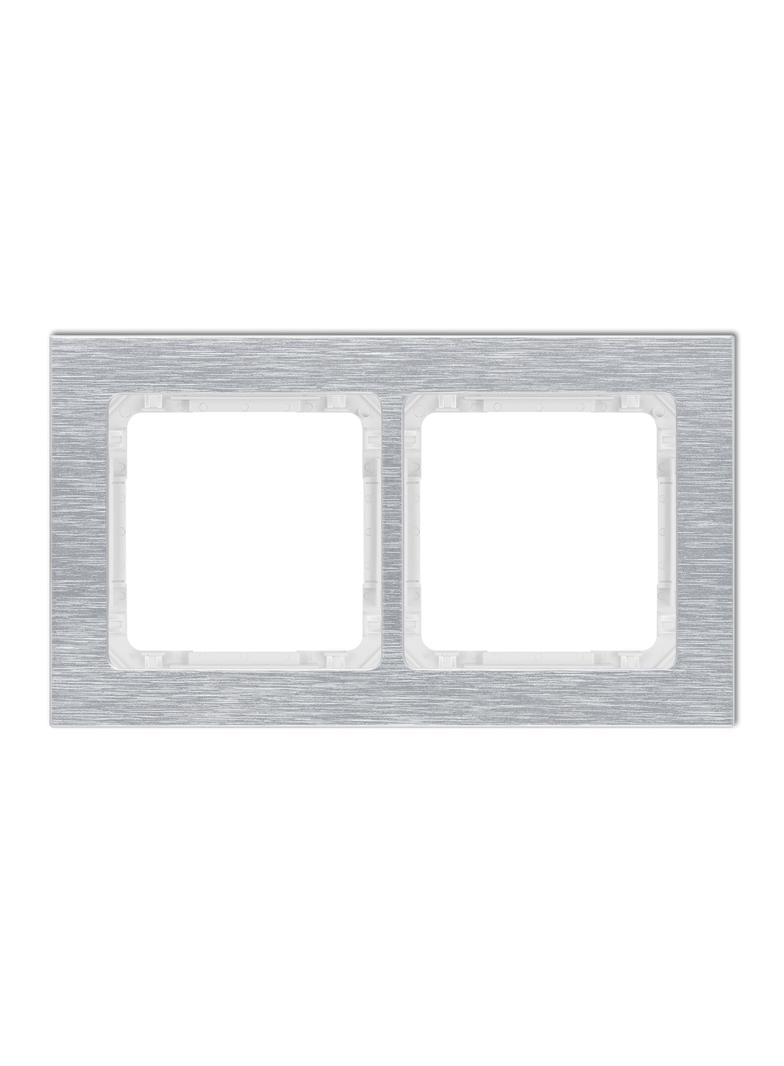 DECO Ramka uniwersalna podwójna - aluminium szczotkowane (ramka: srebrna; spód: biały) srebrny