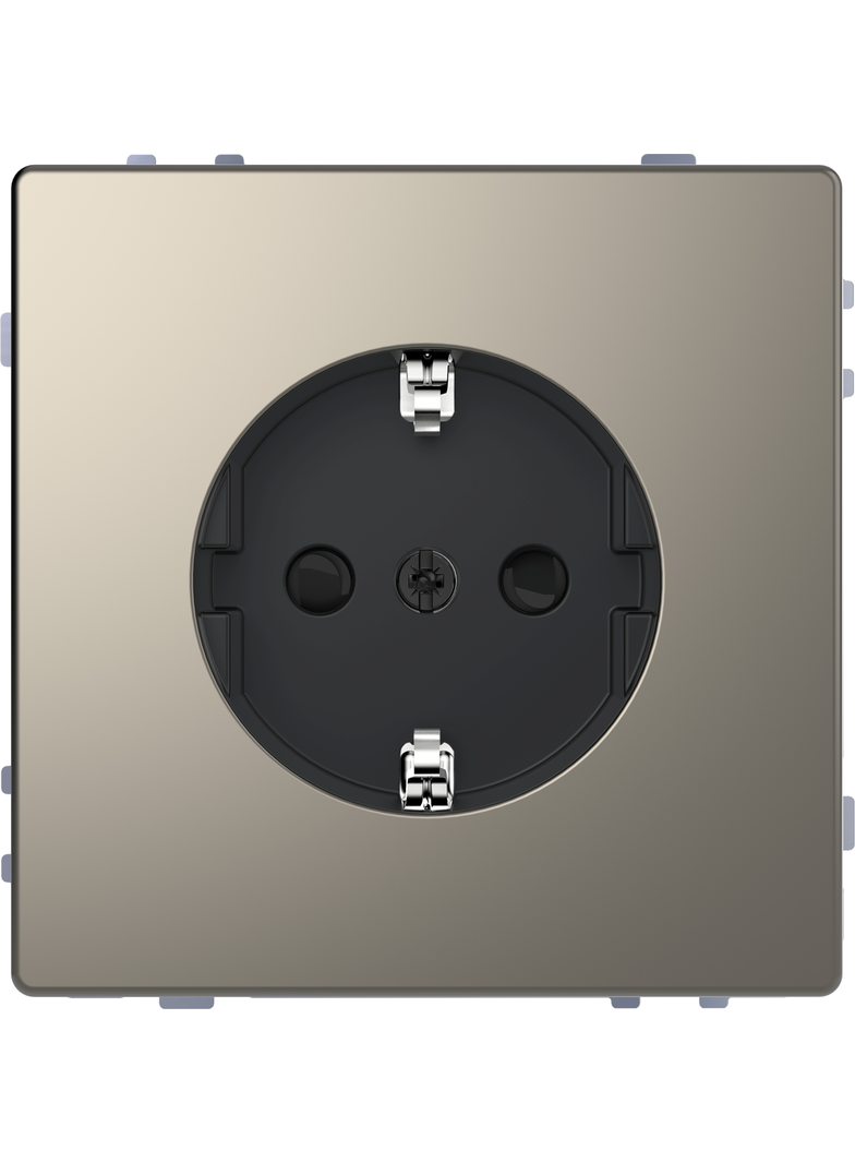 SCHUKO gniazdko elektryczne, przesłona, screwl. term., nickel metallic, System Design