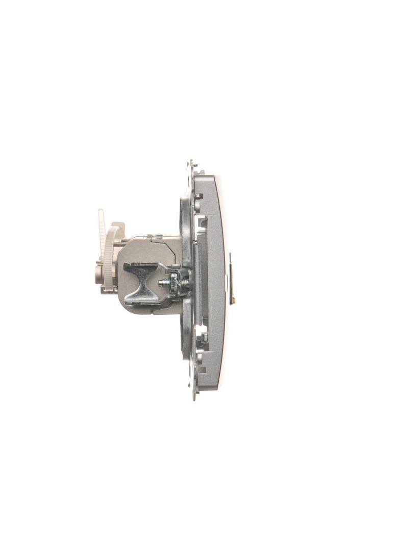 Simon Basic Gniazdo komputerowe RJ45 kategoria 6 podwójne ekranowane z przesłoną przeciwkurzową . Montaż na łapki lub wkręty srebrny mat BM62E.01/43 KONTAKT