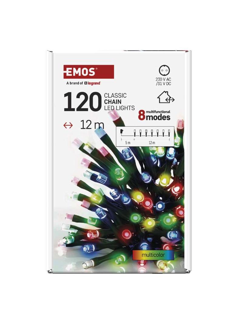 Lampki choinkowe Classic 120 LED 12m multikolor IP44 8 programów timer D4AM23 EMOS