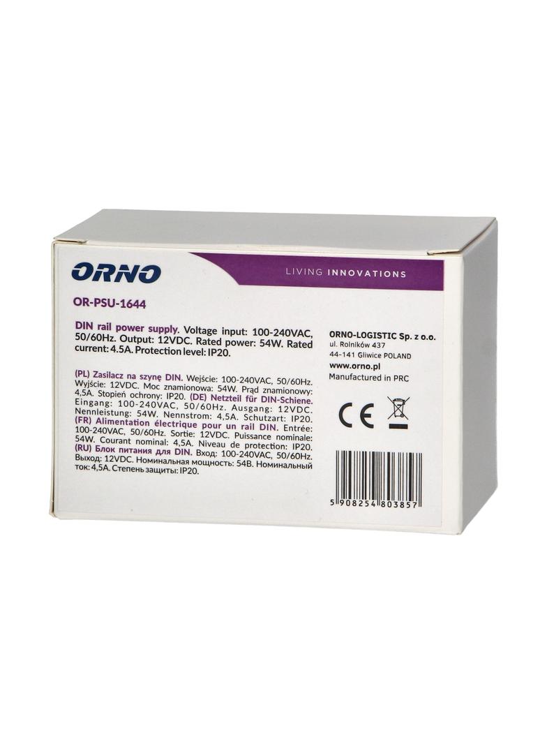 Zasilacz na szynę DIN 12VDC, 4,5A, 54W, szerokość 3 moduły OR-PSU-1644 ORNO