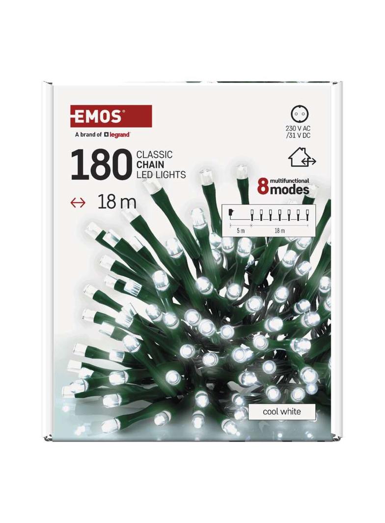 Lampki choinkowe Classic 180 LED 18m zimna biel IP44 8 programów timer D4AC24 EMOS