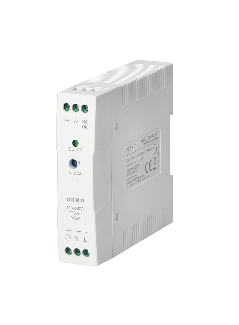 Zasilacz przemysłowy na szynę DIN 24VDC 1A 20W obudowa z tworzywa sztucznego OR-PSU-1661 ORNO